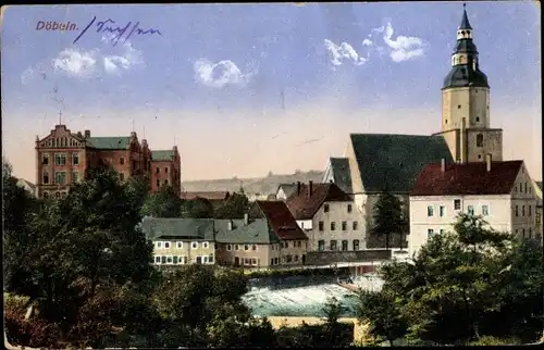 Ak Döbeln in Sachsen, Teilansicht der Stadt, Freiberger Mulde, Kirche St. Nikolai