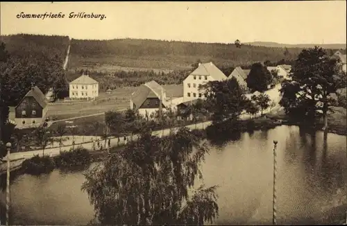 Ak Grillenburg Tharandt im Erzgebirge, Wohnhäuser, Teich