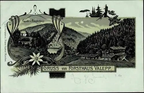 Mondschein Litho Valepp Schliersee im Kreis Miesbach Oberbayern, Forsthaus