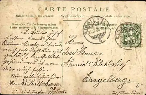 Präge Passepartout Ak Einsiedeln Kt. Schwyz Schweiz, Ortschaft, Wanderausrüstung