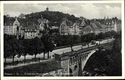 Ak Plauen im Vogtland, Friedrich August Brücke, Gesamtansicht, Bärenstein, Teilansicht der Stadt