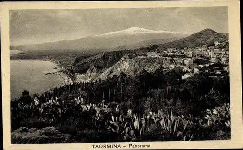 Ak Taormina Sicilia, Panorama, Kakteen