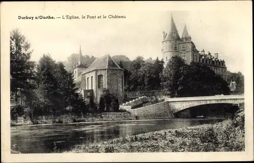 Ak Durbuy sur Ourthe Wallonien Luxemburg, Église, Pont, Château