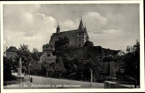 Ak Geithain in Sachsen, Stadtkirche St. Nikolai, alte Stadtmauer