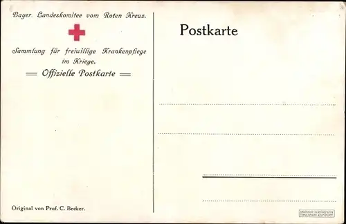 Künstler Ak Becker, Carl, Bayer. Landeskomitee vom Roten Kreuz, Soldat wird versorgt