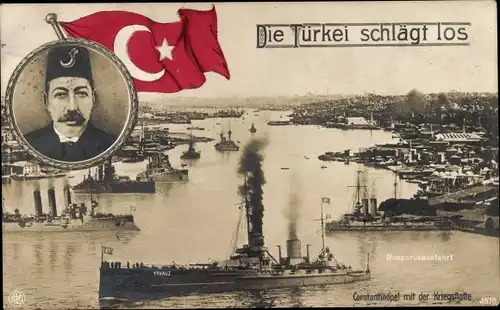 Ak Die Türkei schlägt los, Mehmed V., Türkische Kriegsschiffe, Konstantinopel Istanbul Türkei