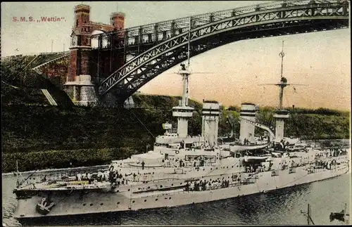 Ak Deutsches Kriegsschiff, SMS Wettin, Kaiserliche Marine, Levensauer Hochbrücke