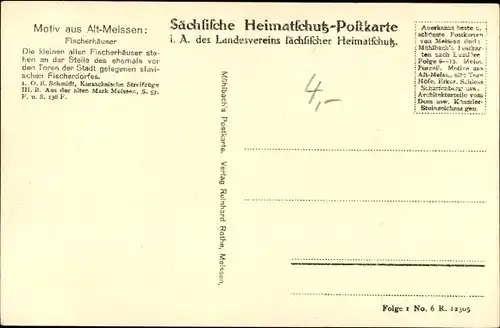 Passepartout Ak Meißen in Sachsen, Fischer flickt Netze, Straßenpartie, Fischerhäuser