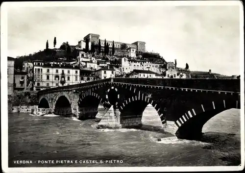 Ak Verona Veneto, Ponte pietra e castel S. Pietro