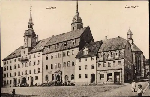 Ak Roßwein in Sachsen, Rathaus, Klosterkeller, Wäscherei