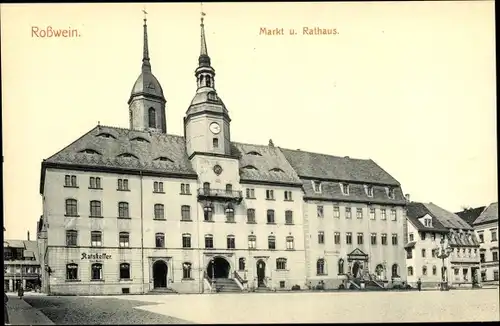 Ak Roßwein in Sachsen, Markt, Rathaus, Ratskeller, Klosterkeller