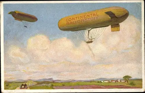 Künstler Ak Continental Ballonstoff, Zeppeline, Werbung