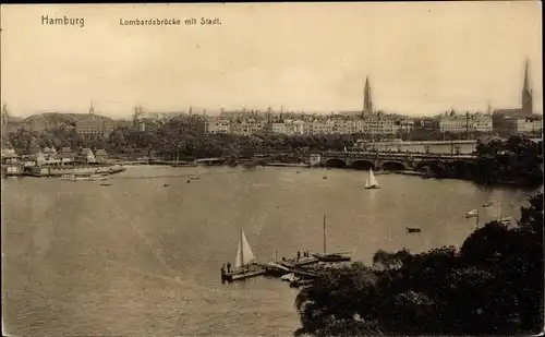 Ak Hamburg, Lombardsbrücke mit Stadt