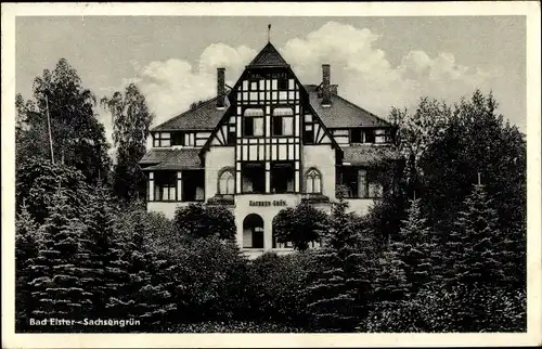 Ak Bad Elster im Vogtland, Haus Sachsengrün, Außenansicht, Vorderseite, Bäume