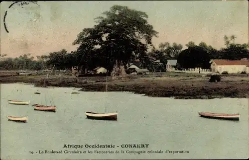 Ak Konakry Conakry Guinea, Boulevard Circulaire, Factoreries, Compagnie coloniale d'exportation