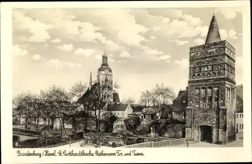 Ak Brandenburg an der Havel, Lutherische Gotthardkirche, Rathenower Tor, Turm