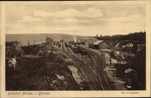 Ak Moldava Moldau Reg. Aussig, Bahnhof