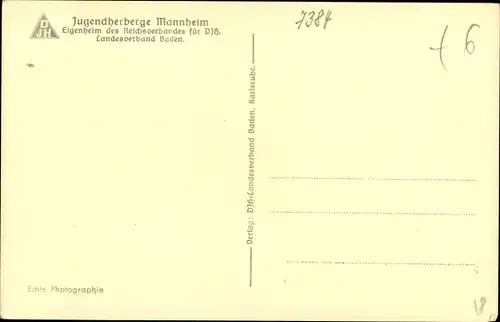 Ak Mannheim in Baden Württemberg, Jugendherberge, DJH