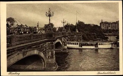 Ak Hamburg, Lombardsbrücke, Fähre