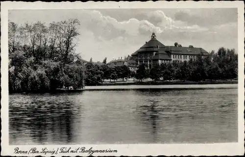 Ak Borna in Sachsen, Teichpartie, Realgymnasium