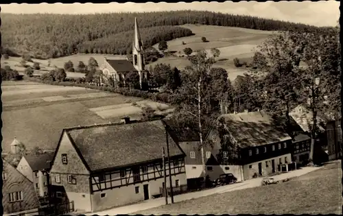 Ak Rechenberg Bienenmühle Erzgebirge, Teilansicht vom Ort, Vogelschau, Kirche, Felder, Wald