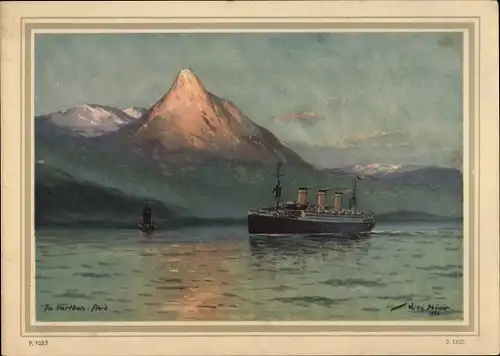Künstler Ak Stöwer, Willy, Dampfer der HAPAG, Im Vartdals Fjord
