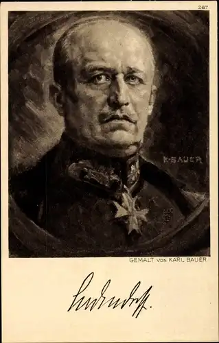 Künstler Ak Bauer, Karl, General Erich Friedrich Wilhelm Ludendorff, Portrait