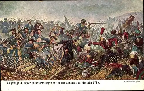 Künstler Ak Hoffmann, A., Schlacht bei Grotzka, Grocka 1739, 4. Bayer. Infanterie Regiment