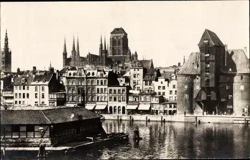 Ak Gdańsk Danzig, Krantor, St. Marienkirche, Rathaus