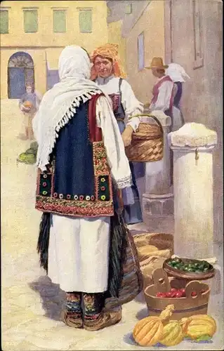 Künstler Ak Kleinmond, L., Kroatien, Frauen in Volkstrachten