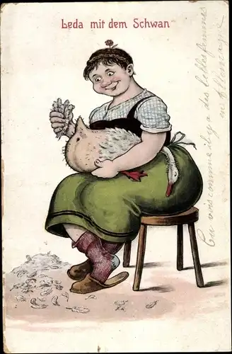 Ak Leda mit dem Schwan, Rupfen