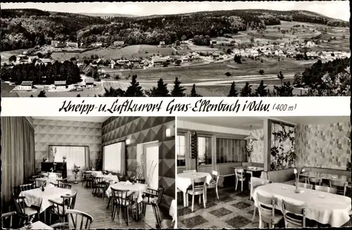 Ak Gras Ellenbach im Odenwald, Gasthaus Zum Spessartskopf, Innenansicht, Panorama vom Ort