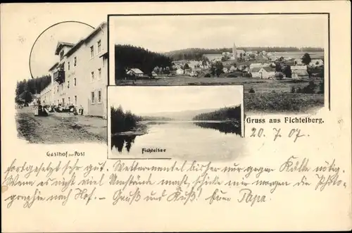 Ak Fichtelberg im Fichtelgebirge Oberfranken Bayern, Gasthof zur Post, Fichtelsee