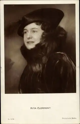 Ak Schauspielerin Rita Clermont, Portrait, Hut, PH K 1416
