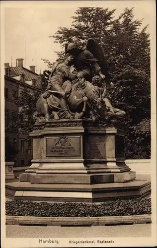 Ak Hamburg Mitte Altstadt, Kriegerdenkmal, Totalansicht, Inschrift, Esplanade