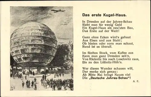 Gedicht Ak Dresden, Das erste Kugelhaus, Deutsche Jahresschau