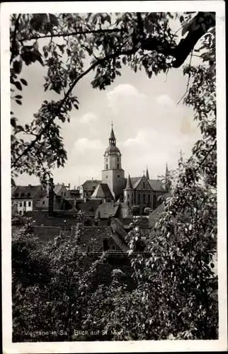 Ak Meerane in Sachsen, Stadtbild, Durchblick auf Kirche