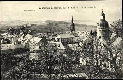 Ak Frauenstein im Erzgebirge, Blick von der Ruine, Schützenhaus
