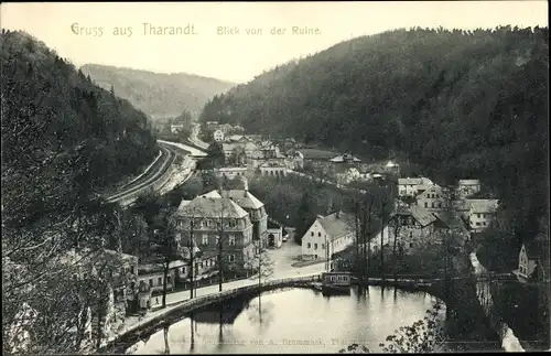 Ak Tharandt im Erzgebirge, Blick von der Ruine auf den Ort