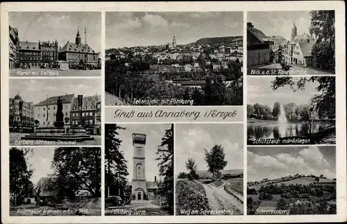 Ak Annaberg Buchholz Erzgebirge, Rathaus, Markt, St. Annenkirche, Pöhlberg Turm