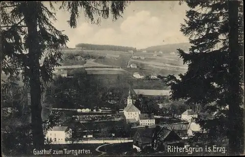 Ak Rittersgrün Breitenbrunn im Erzgebirge, Gasthof zum Turngarten, Panorama vom Ort