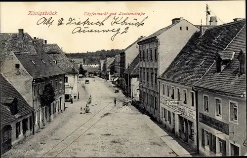 Ak Königsbrück in der Oberlausitz, Töpfermarkt, Louisenstraße, Fischhaus, Geschäft