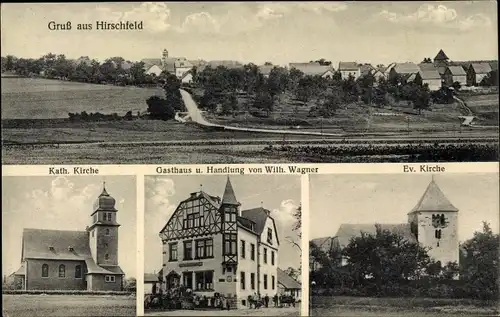 Ak Hirschfeld Rheinland Pfalz, Gasthaus und Handlung Wilh. Wagner, Kirche, Totale