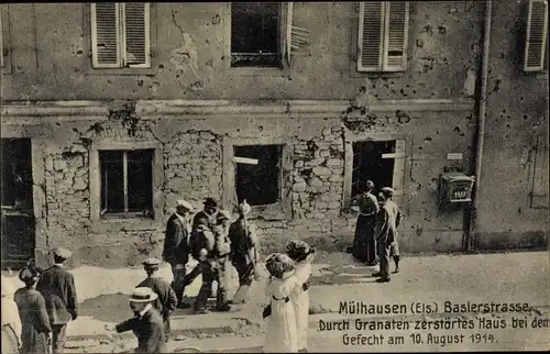 Ak Mulhouse Mülhausen Elsass Haut Rhin, Baslerstraße 1914, Kriegszerstörungen, I. WK