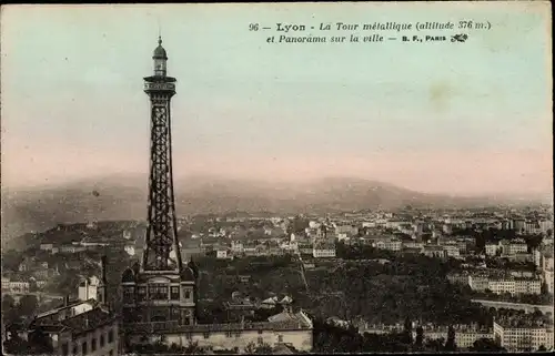 Ak Lyon Rhône, La Tour metallique, Blick über die Dächer der Stadt