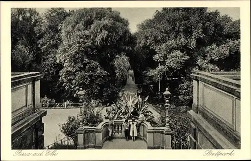 Ak Riesa an der Elbe Sachsen, Stadtpark, Kinder, Aussicht, Freitreppe