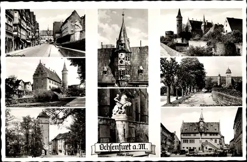 Ak Ochsenfurt in Unterfranken, Hauptstraße, Ritter Georg, Rathausturm, Marktplatz