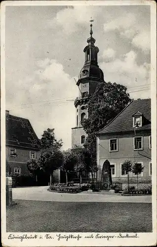 Ak Königsbrück in der Oberlausitz, Hauptkirche, Außenansicht, König Albert Denkmal