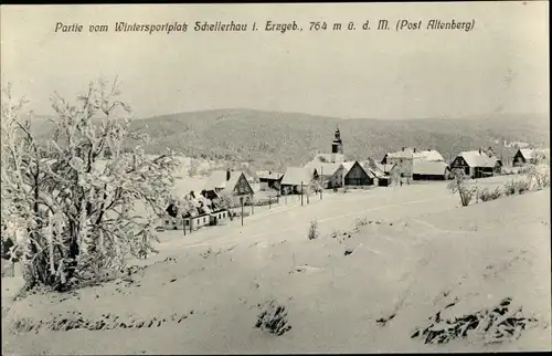 Ak Schellerhau Altenberg im Erzgebirge, Gesamtansicht im Winter