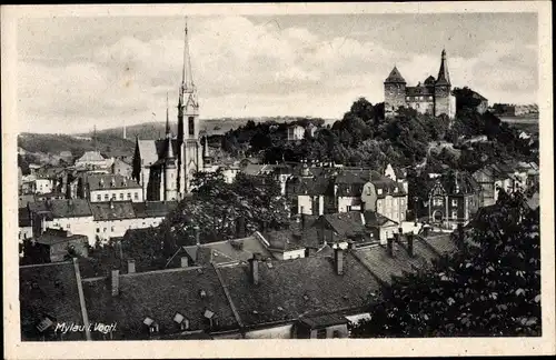 Ak Mylau Reichenbach im Vogtland, Kirche, Teilansicht der Stadt